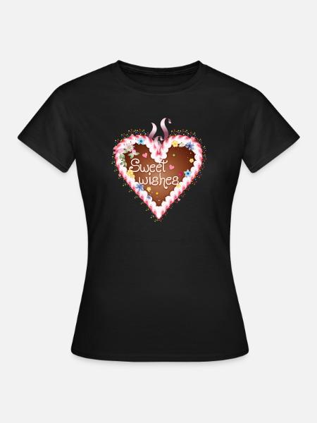 Lebkuchenherz Volksfest mit Zuckerguß und Wünsche - Frauen T-Shirt - Schwarz