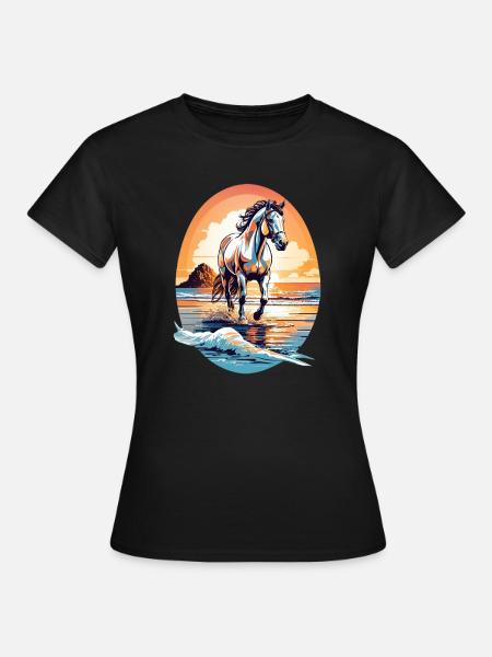 Pferd am Strand - Frauen T-Shirt - Schwarz