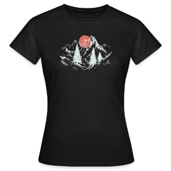 Purpurrote Sonne über den Alpenkiefern - Frauen T-Shirt - Schwarz - Vorne - AI Model Female 172 dark (172cm)
