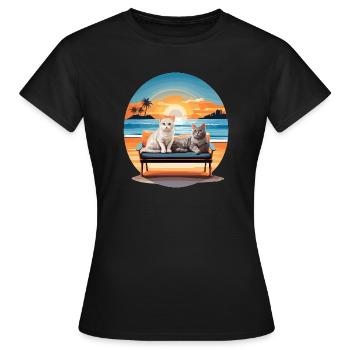 Katzen auf dem Sofa - Frauen T-Shirt - Schwarz - Vorne - AI Model Female 172 dark (172cm)