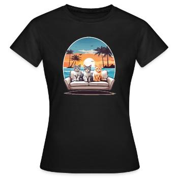 Chats au bord de la mer - T-shirt Femme - noir - Devant - AI Model Female 172 dark (172cm)
