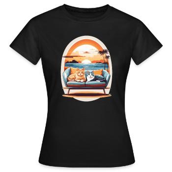 Chats au bord de la mer - T-shirt Femme - noir - Devant - AI Model Female 172 dark (172cm)
