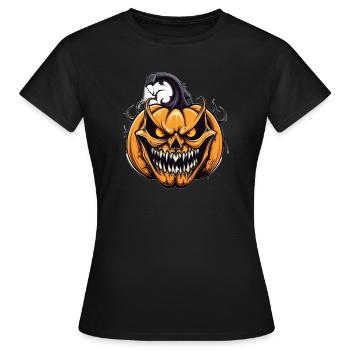 Gruseliger Kürbis mit Dämonenmaske - Frauen T-Shirt - Schwarz - Vorne - AI Model Female 172 dark (172cm)