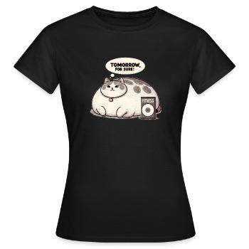 Fitnessmuffel Katze - Frauen T-Shirt - Schwarz - Vorne - AI Model Female 172 dark (172cm)