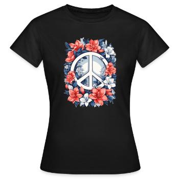 Friedenszeichen mit Blumen - Frauen T-Shirt - Schwarz - Vorne - AI Model Female 172 dark (172cm)