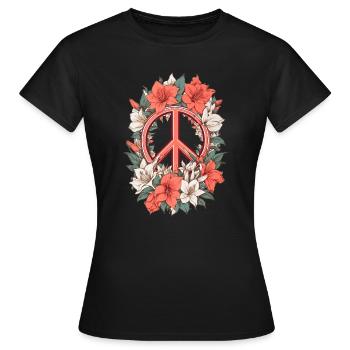 Friedenszeichen mit Amaryllis Blumen - Frauen T-Shirt - Schwarz - Vorne - AI Model Female 172 dark (172cm)