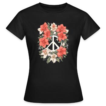 Friedenszeichen mit Blumen - Frauen T-Shirt - Schwarz - Vorne - AI Model Female 172 dark (172cm)