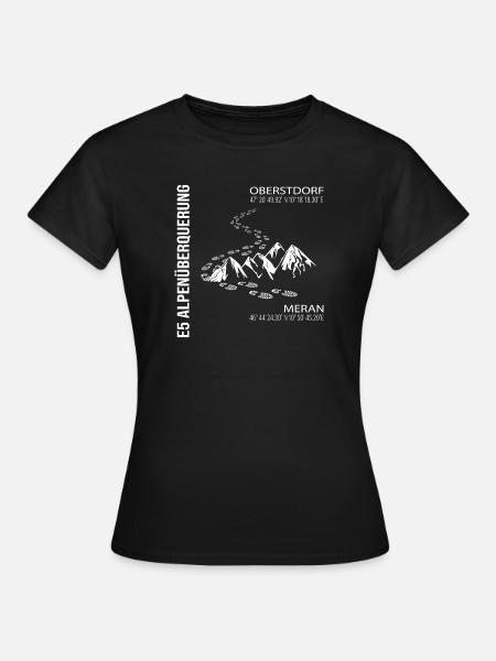 E5 Alpenüberquerung - Frauen T-Shirt - Schwarz