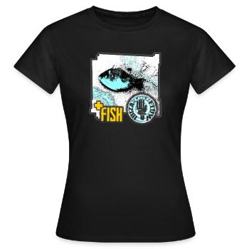 Illustration de poisson aquatique avec badge d’activiste - T-shirt Femme - noir - Devant - AI Model Female 172 dark (172cm)