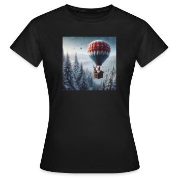 Gnome et renne dans une montgolfière - T-shirt Femme - noir - Devant - AI Model Female 172 dark (172cm)