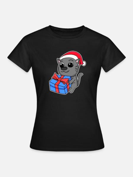 Katze Weihnachten - Frauen T-Shirt - Schwarz