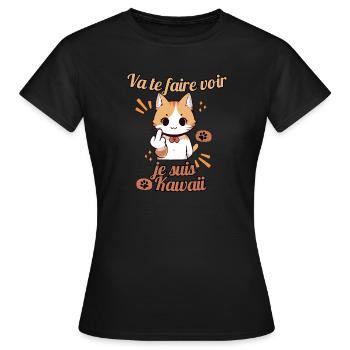 Chat kawaii provocateur - T-shirt Femme - noir - Devant - AI Model Female 172 dark (172cm)