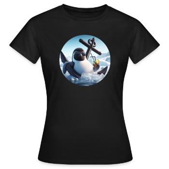 Pingouin comique se penchant à l’ancre avec un cocktail - T-shirt Femme - noir - Devant - AI Model Female 172 dark (172cm)
