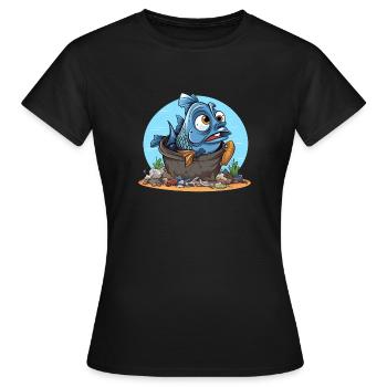 Verzweifelter Fisch Umweltverschmutzung Shirt - Frauen T-Shirt - Schwarz - Vorne - AI Model Female 172 dark (172cm)