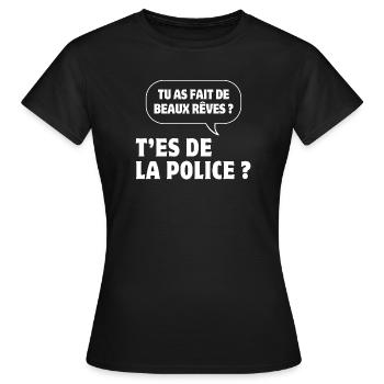 pas du matin, grincheux le matin, police humour - T-shirt Femme - noir - Devant - AI Model Female 172 dark (172cm)
