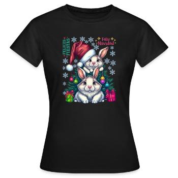 Lapins de Pâques festifs avec chapeau de Noël - T-shirt Femme - noir - Devant - AI Model Female 172 dark (172cm)