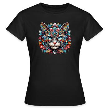 Chat décoré de Mandalas - T-shirt Femme - noir - Devant - AI Model Female 172 dark (172cm)