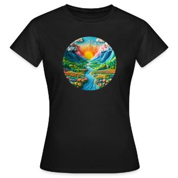 Landschaft bunt mit Sonne Berge und See aus Knete - Frauen T-Shirt - Schwarz - Vorne - AI Model Female 172 dark (172cm)