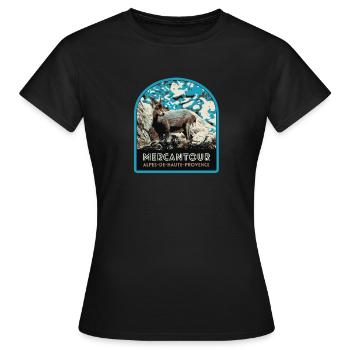 Mercantour-Gamsabzeichen: Alpine Fauna - Frauen T-Shirt - Schwarz - Vorne - AI Model Female 172 dark (172cm)