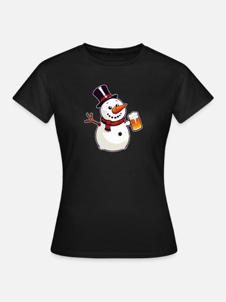 Schneemann mit Bier - Frauen T-Shirt - Schwarz