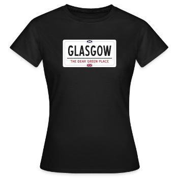 Glasgow Ortsnamensschild - Frauen T-Shirt - Schwarz - Vorne - AI Model Female 172 dark (172cm)