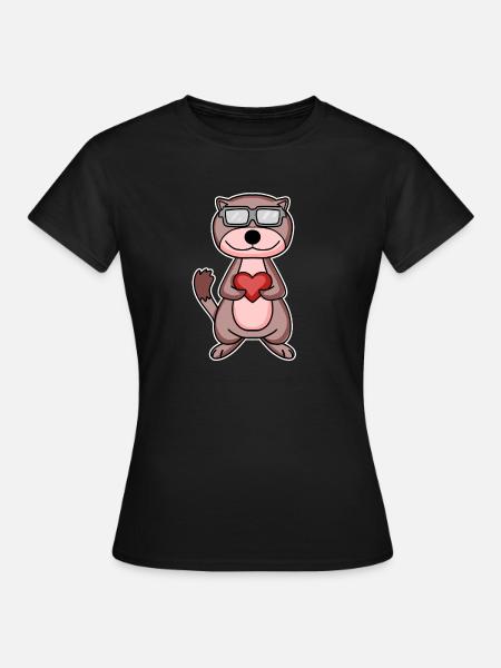Wiesel mit Herz und Brille - Frauen T-Shirt - Schwarz