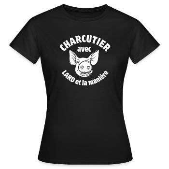 cochon, charcutier, jambon - T-shirt Femme - noir - Devant - AI Model Female 172 dark (172cm)