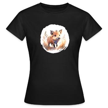 Wildschwein Ferkel Aquarell - Frauen T-Shirt - Schwarz - Vorne - AI Model Female 172 dark (172cm)