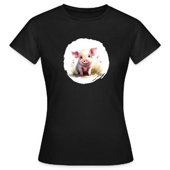Ferkel Aquarell - Frauen T-Shirt - Schwarz - Vorne - AI Model Female 172 dark (172cm)