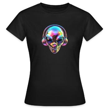 Chromatischer Alien-Kopf mit Kopfhörern - Frauen T-Shirt - Schwarz - Vorne - AI Model Female 172 dark (172cm)