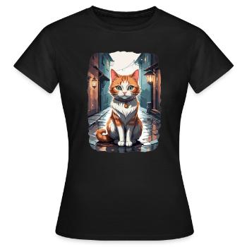 Chats mignons dans une ruelle de rue - T-shirt Femme - noir - Devant - AI Model Female 172 dark (172cm)