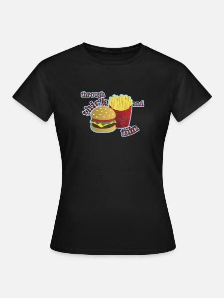 Burger mit Pommes - Frauen T-Shirt - Schwarz