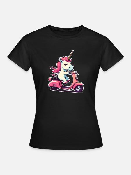 Einhorn auf Moped - Frauen T-Shirt - Schwarz