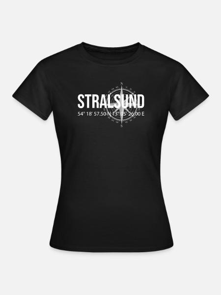 Koordinaten Stralsund - Frauen T-Shirt - Schwarz
