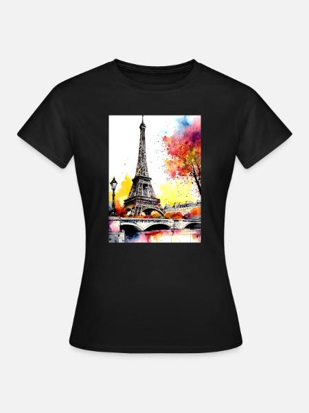 Eiffelturm im Herbst Aquarell - Frauen T-Shirt - Schwarz