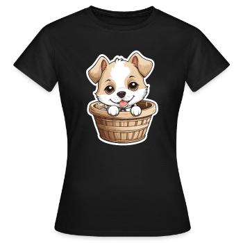 Chien mignon dans un panier pour chien - T-shirt Femme - noir - Devant - AI Model Female 172 dark (172cm)