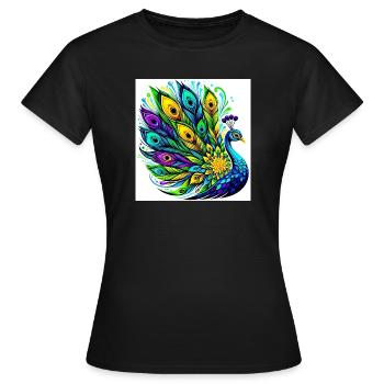 Pfau - Frauen T-Shirt - Schwarz - Vorne - AI Model Female 172 dark (172cm)