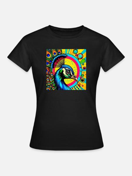 Pfau Pop Art - Frauen T-Shirt - Schwarz