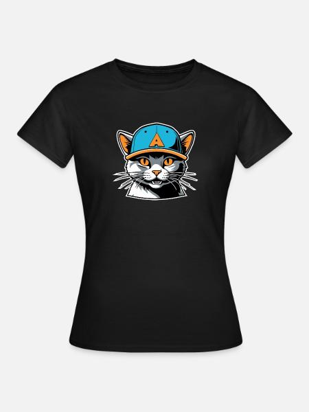 Katze mit Hut - Frauen T-Shirt - Schwarz
