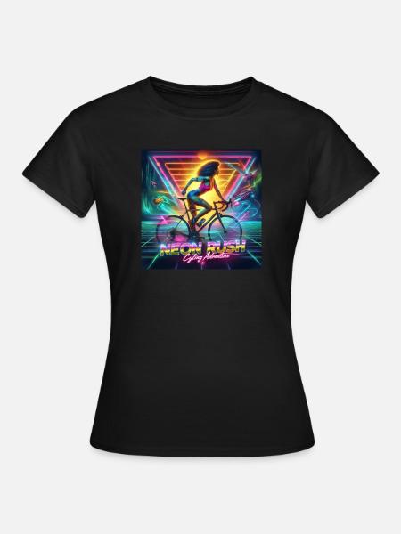 Neon Rush - Girl cycling 80s style poster - Women's T-Shirt - black