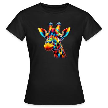 Girafe colorée et peinte comme Arlequin - T-shirt Femme - noir - Devant - AI Model Female 172 dark (172cm)