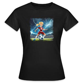 Fussballerin Comicfigur Stadion mit Blitzen - Frauen T-Shirt - Schwarz - Vorne - AI Model Female 172 dark (172cm)