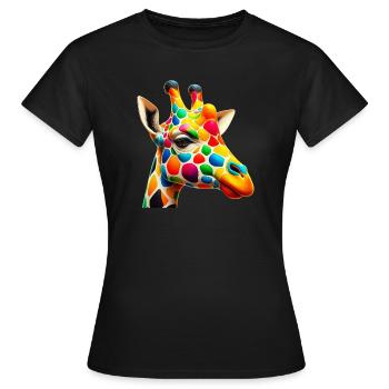 Girafe colorée et peinte comme Arlequin - T-shirt Femme - noir - Devant - AI Model Female 172 dark (172cm)
