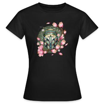 exotisches afrikanisches Krabbeltier mit Magnolien - Frauen T-Shirt - Schwarz - Vorne - AI Model Female 172 dark (172cm)