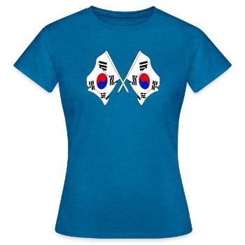 Deux drapeaux croisés de la Corée du Sud - T-shirt Femme - bleu saphir antique chiné - Devant - AI Model Female 172 dark (172cm)