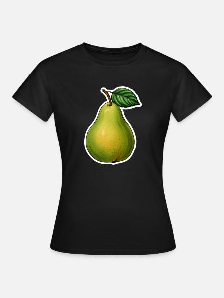 Birne mit Blatt - Frauen T-Shirt - Schwarz