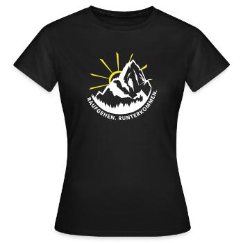 wandern raufgehen runterkommen berge kopf frei - Frauen T-Shirt - Schwarz - Vorne - AI Model Female 172 dark (172cm)
