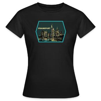illustration, vue panoramique Francfort la nuit - T-shirt Femme - noir - Devant - AI Model Female 172 dark (172cm)