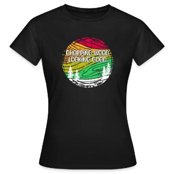 Déclaration en bois hache menuiserie bûcheron scie arbre - T-shirt Femme - noir - Devant - AI Model Female 172 dark (172cm)