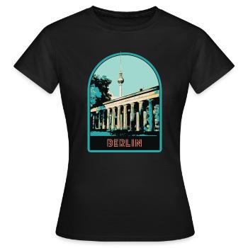 Tour de télévision de Berlin et porte de Brandebourg - T-shirt Femme - noir - Devant - AI Model Female 172 dark (172cm)